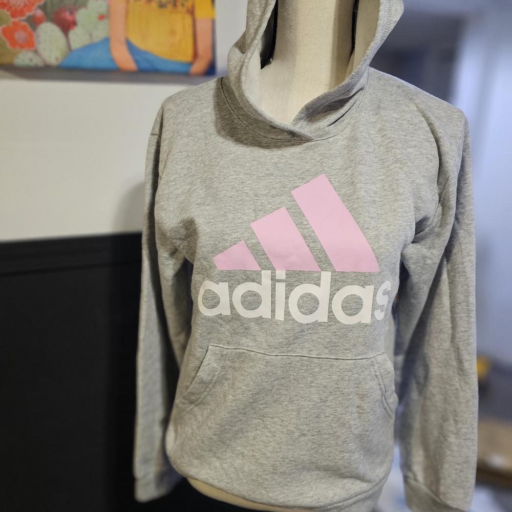 Adidas Kids Hoodie in Gray with Pink Logo